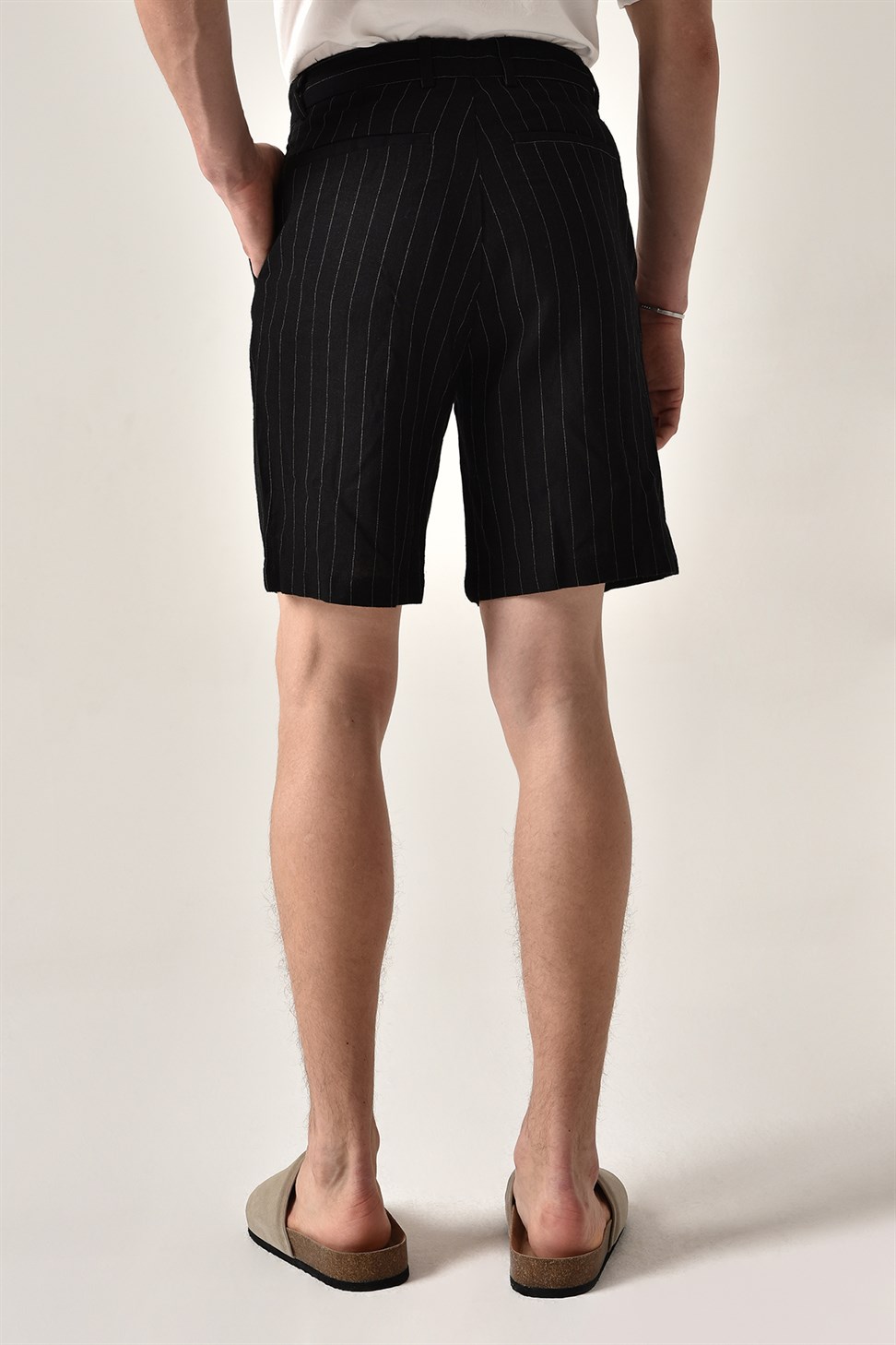 مخطط السراويل الكتان الخصر التعادل