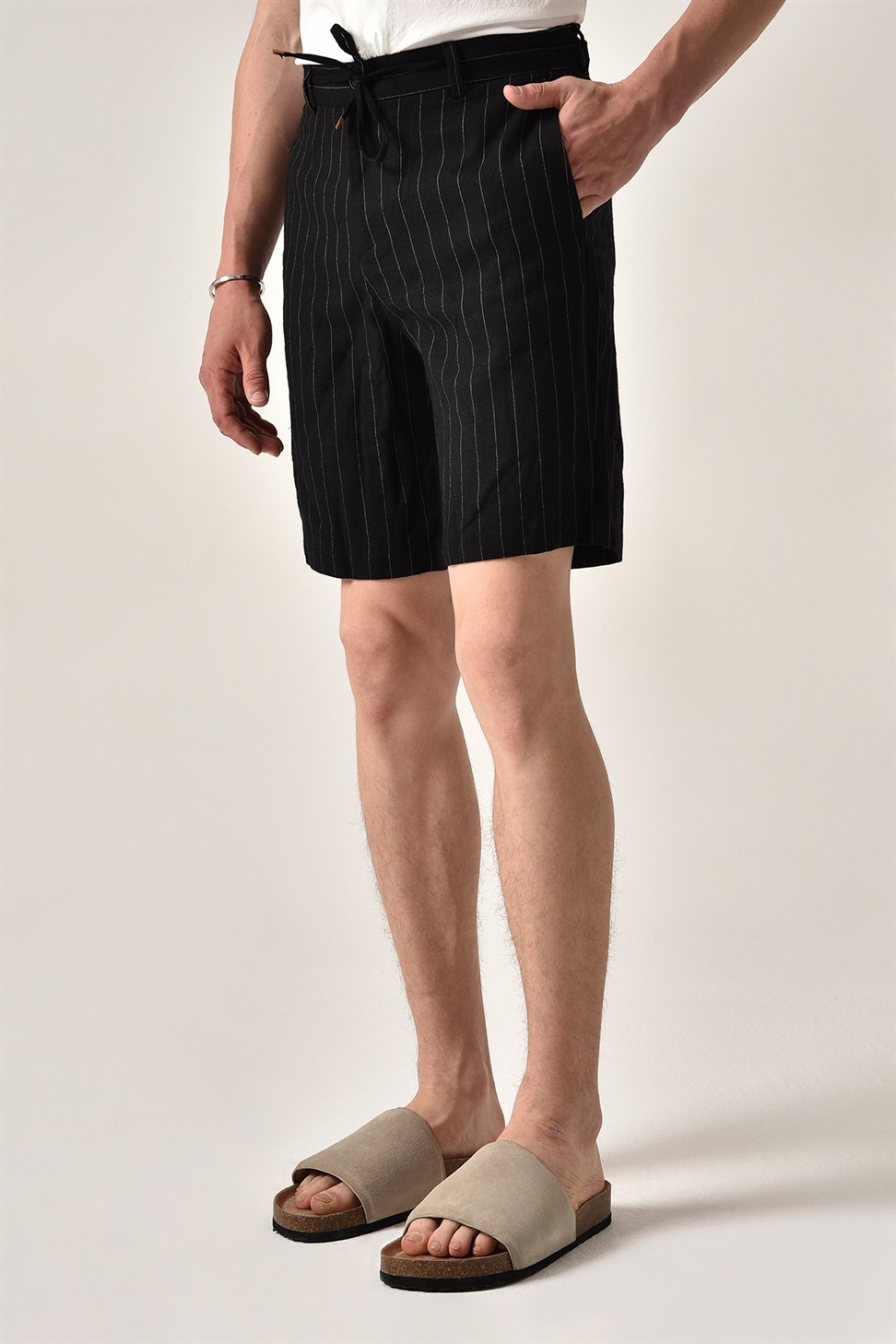 مخطط السراويل الكتان الخصر التعادل