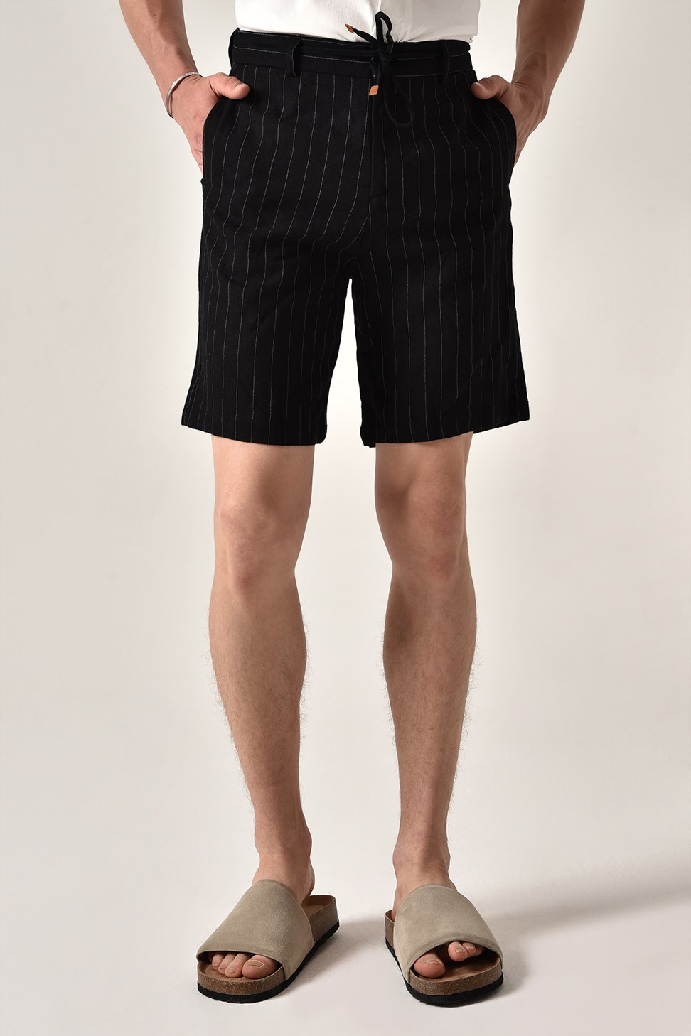 مخطط السراويل الكتان الخصر التعادل