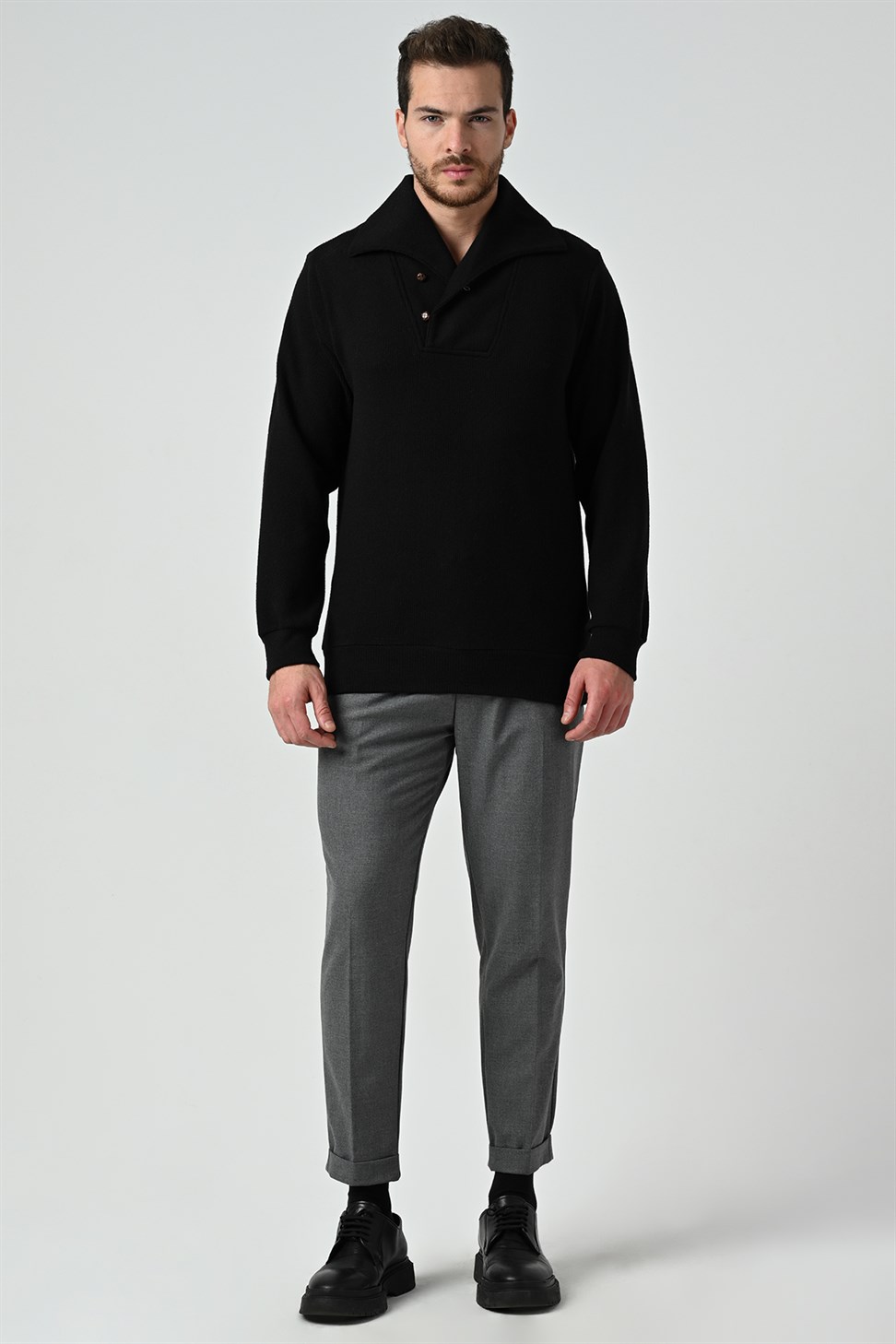 زر مفصلة البلوز الرجال ذوي الياقات العالية