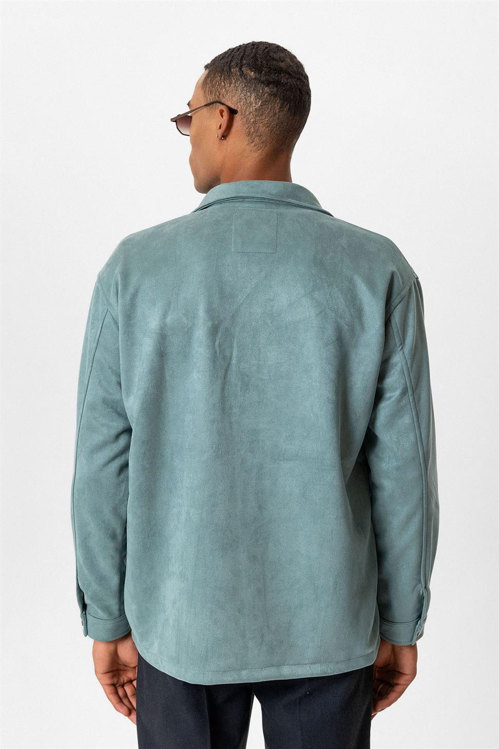 قميص رجالي من الجلد السويدي بقصة عادية مع أزرار معدنية