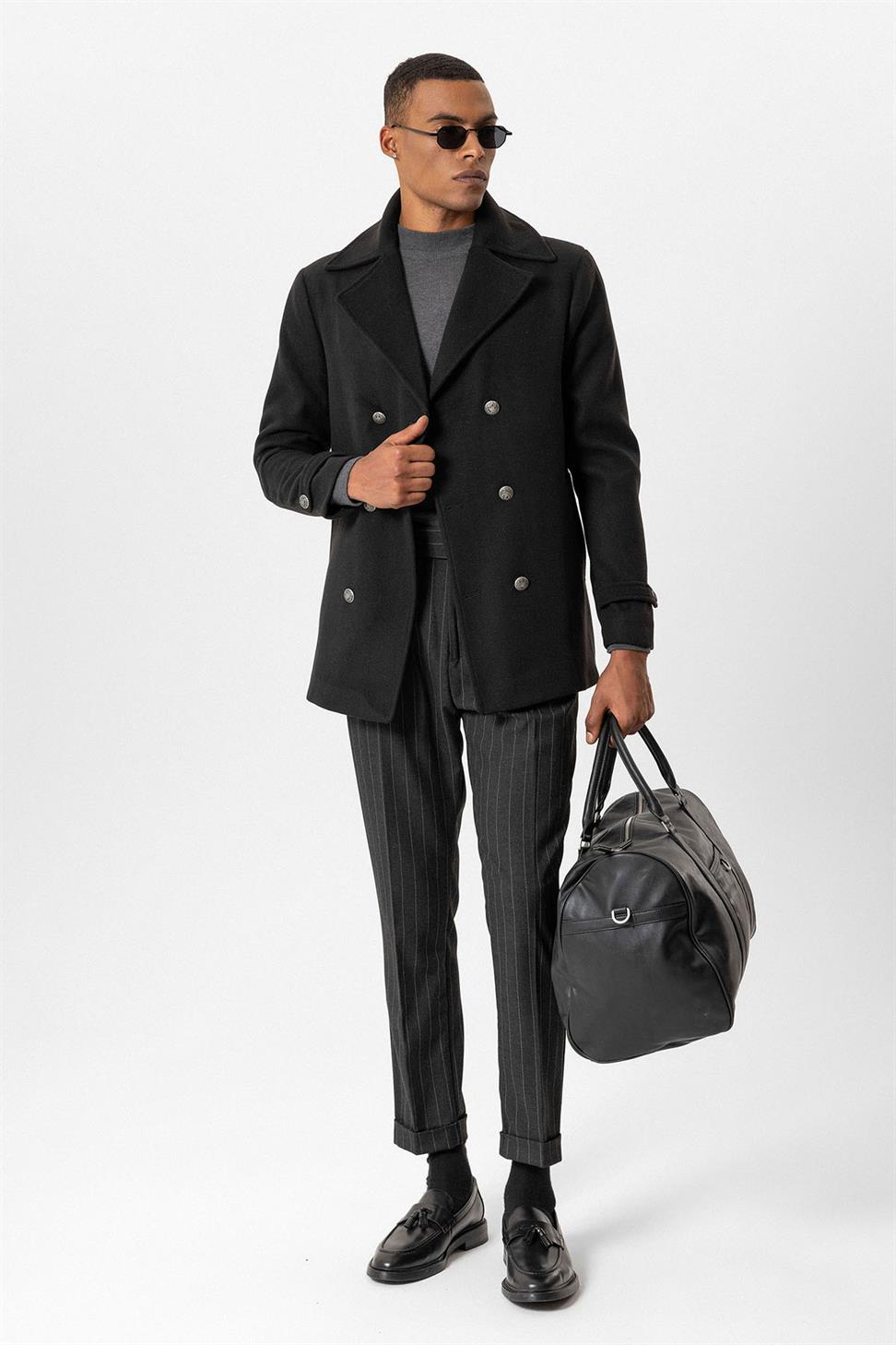 طوق الفراء مفصلة معطف الرجال مزدوجة الصدر