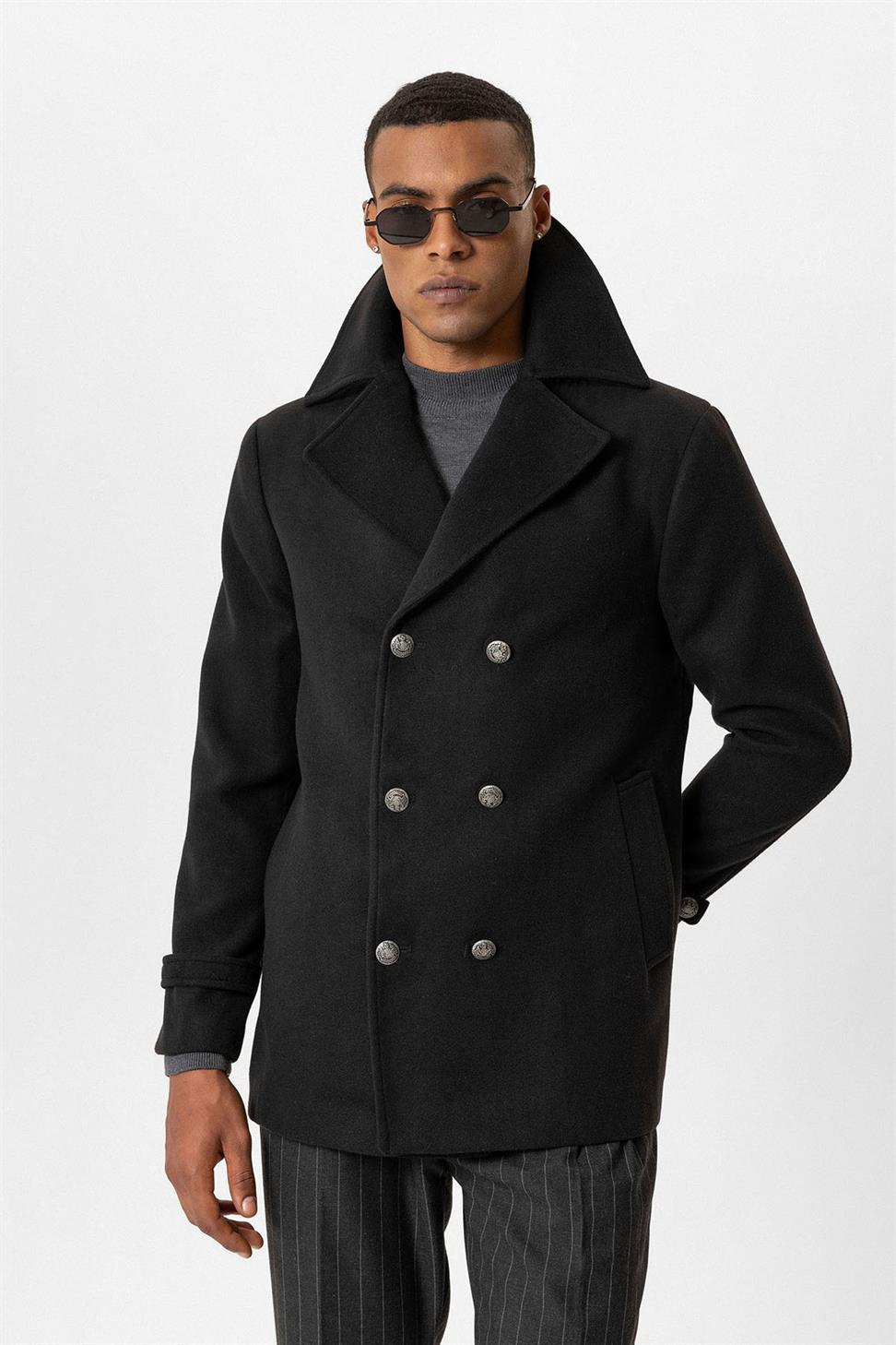 طوق الفراء مفصلة معطف الرجال مزدوجة الصدر