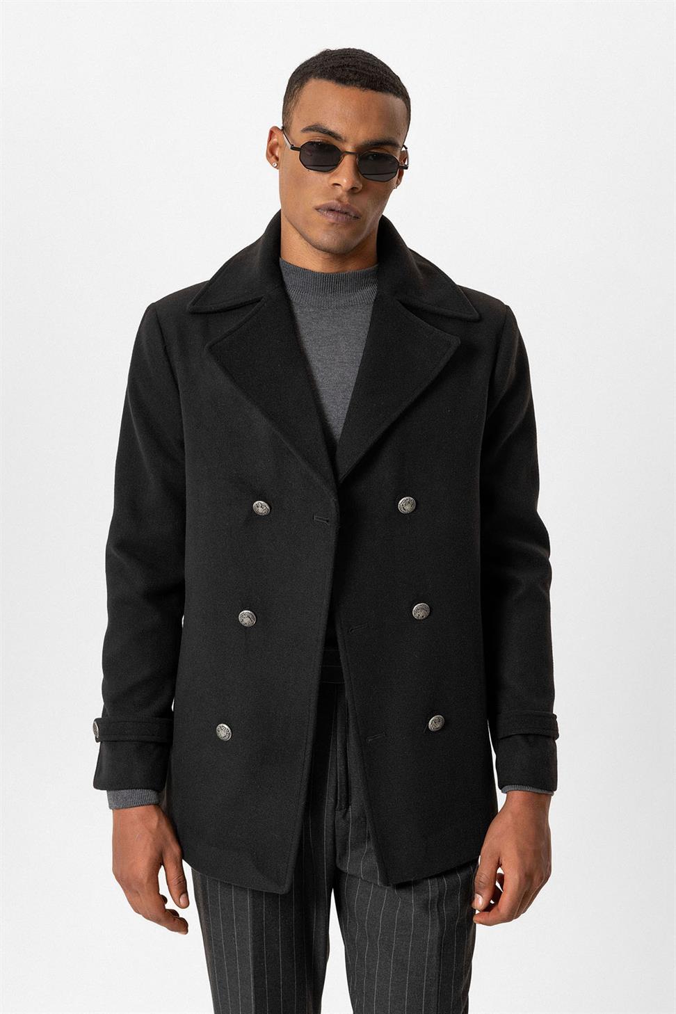 طوق الفراء مفصلة معطف الرجال مزدوجة الصدر