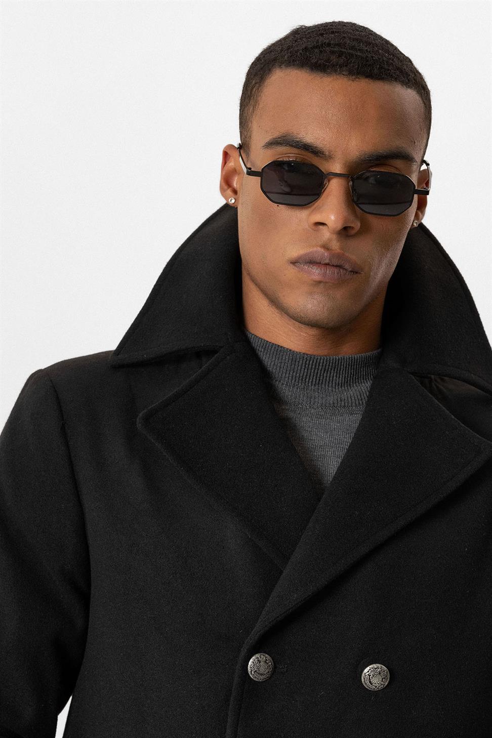 طوق الفراء مفصلة معطف الرجال مزدوجة الصدر