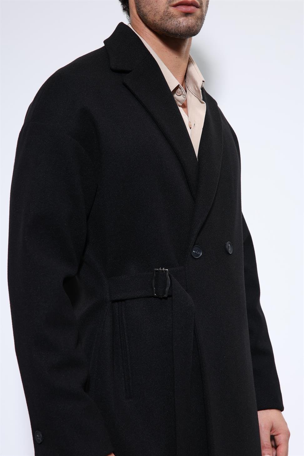 معطف رجالي كبير الحجم بحزام