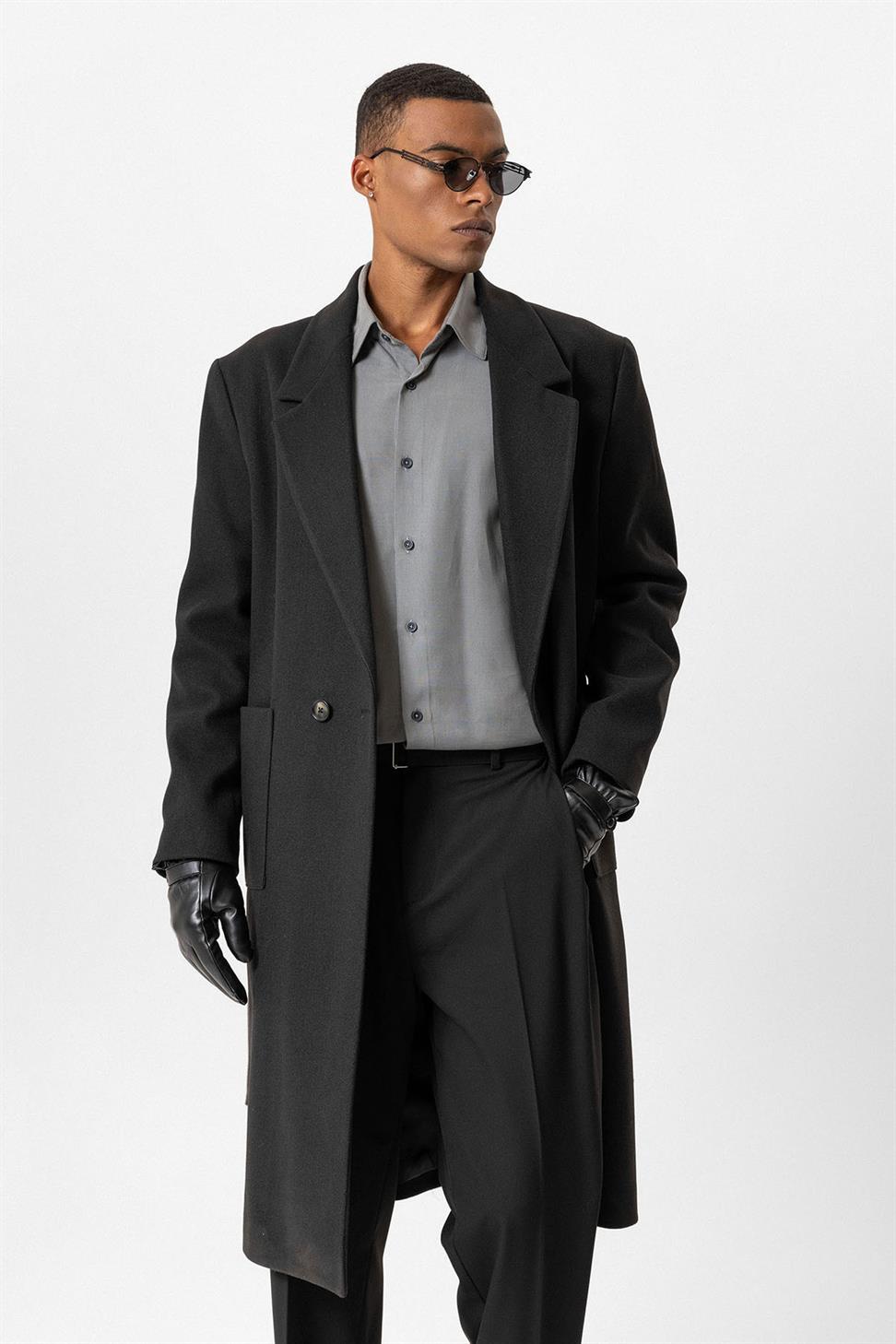 معطف بحزام حقيبة جيوب الرجال