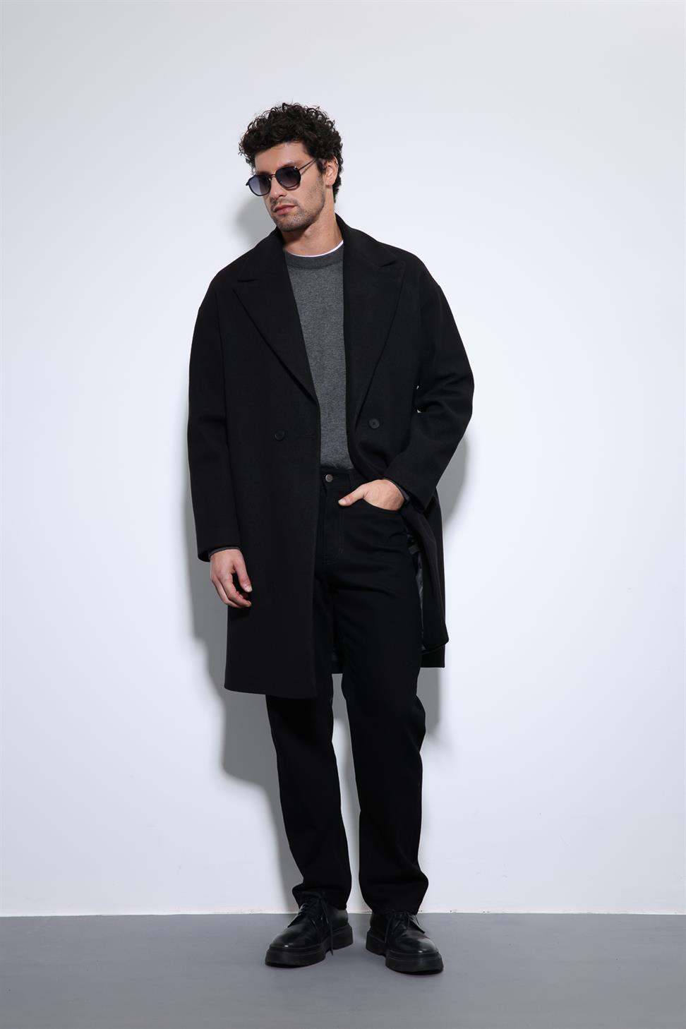 معطف رجالي مزدوج الصدر كبير الحجم