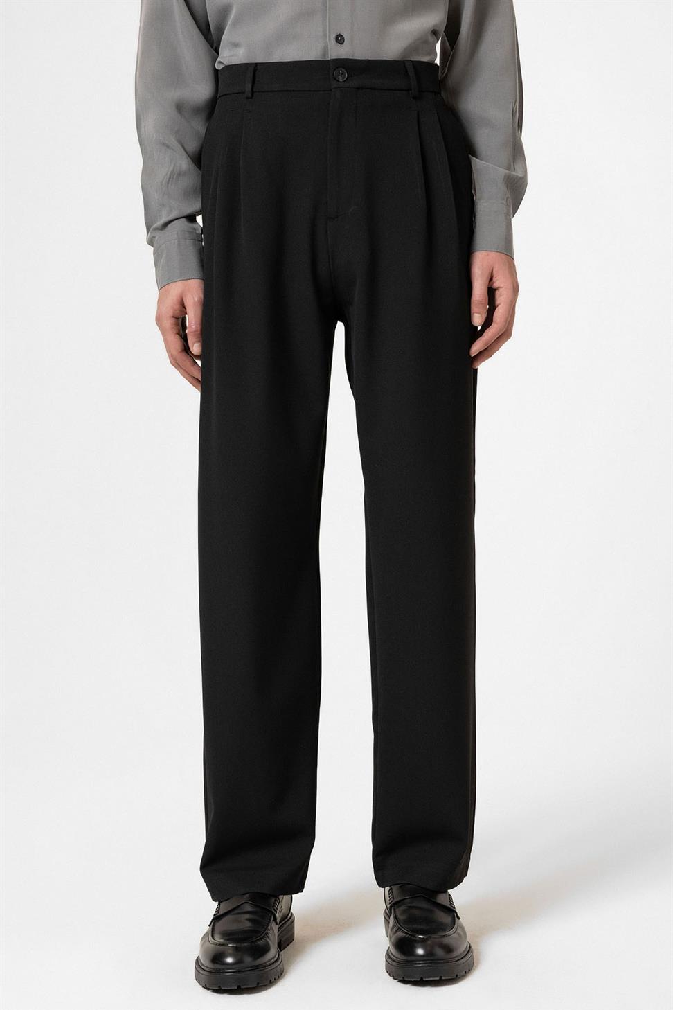 Antioch Siyah Yüksek Bel Pileli Rahat Kalıp Erkek Pantolon