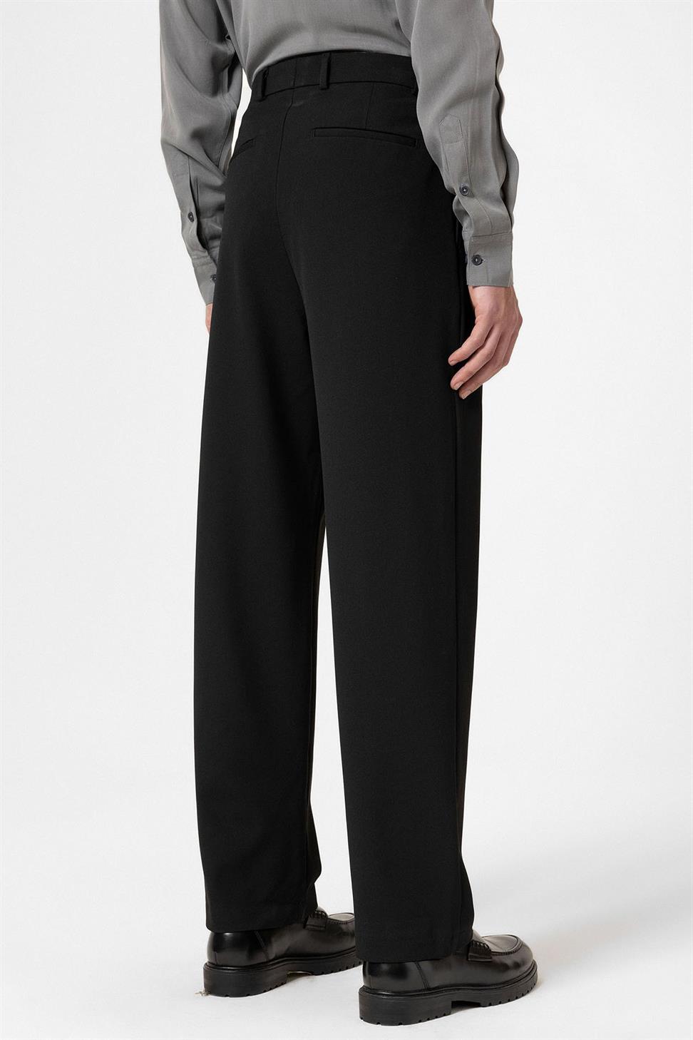 Antioch Siyah Yüksek Bel Pileli Rahat Kalıp Erkek Pantolon