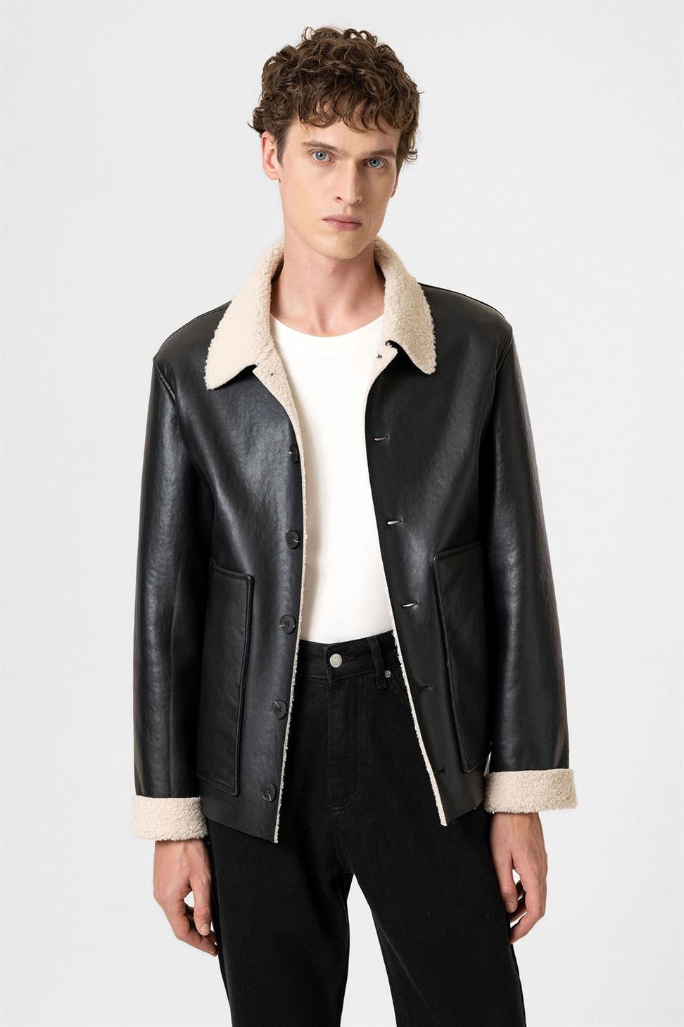 بطانة معطف جلد صناعي مفصل للرجال