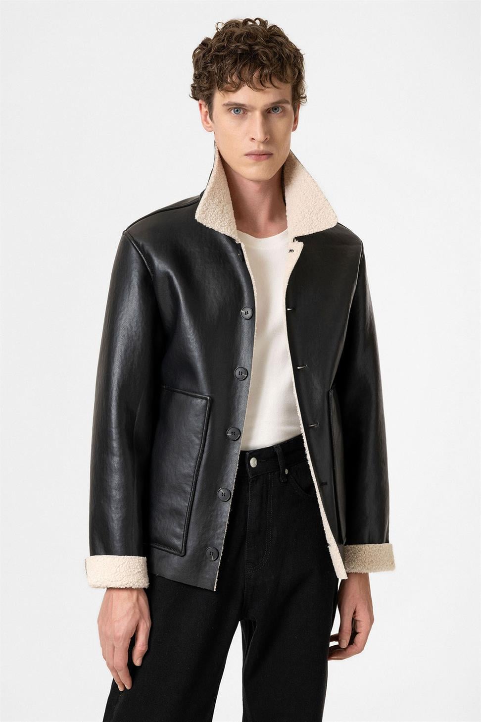 بطانة معطف جلد صناعي مفصل للرجال