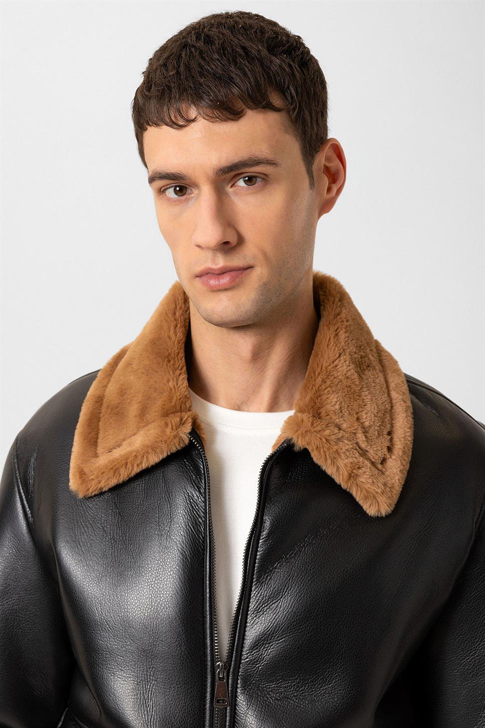 Antioch Siyah/Kahve Astar Detaylı Suni Deri Mont