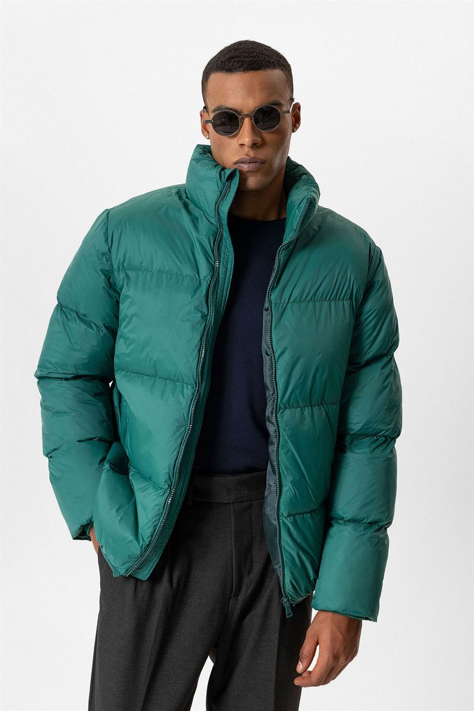 Antioch Yeşil Dik Yaka Kauçuk Şişme Mont