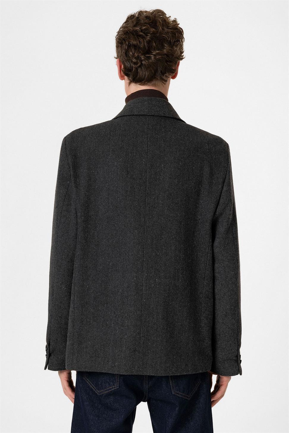 Antioch Antrasit Balıksırtı Desenli Oversize Erkek Blazer Ceket