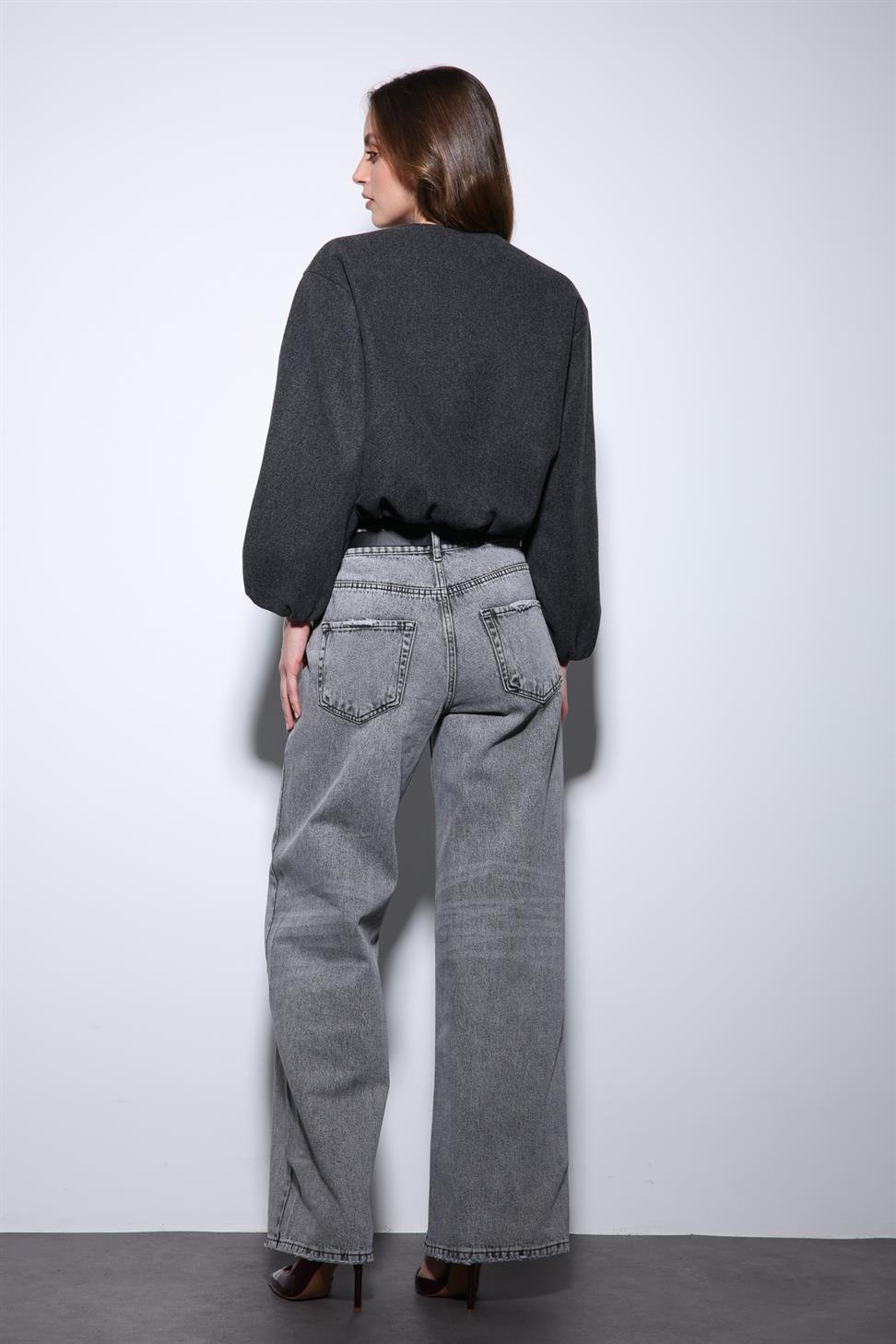 Antioch Antrasit Bel Lastikli Crop Kadın Mont