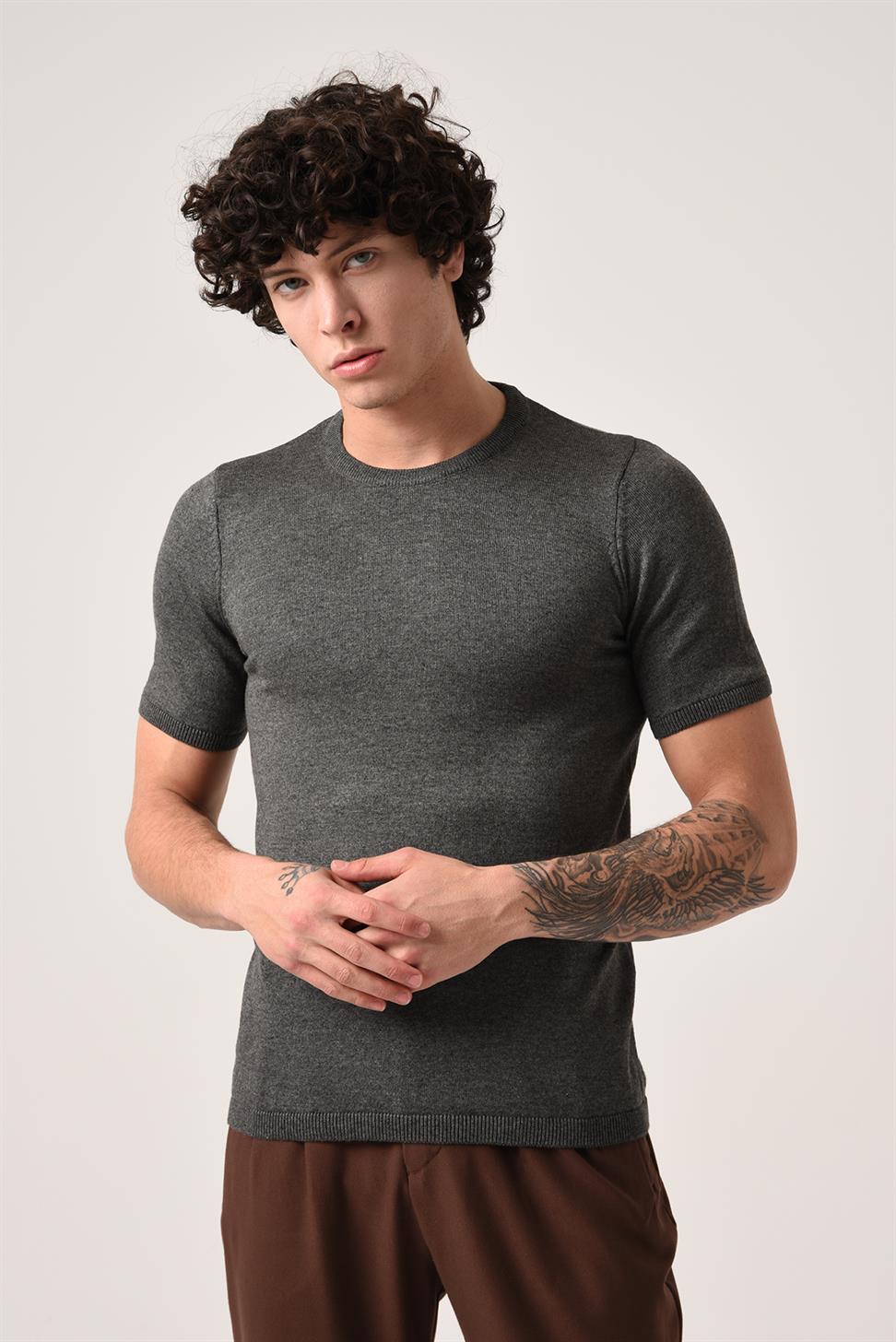 Antioch Antrasit Bisiklet Yaka Triko T-Shirt