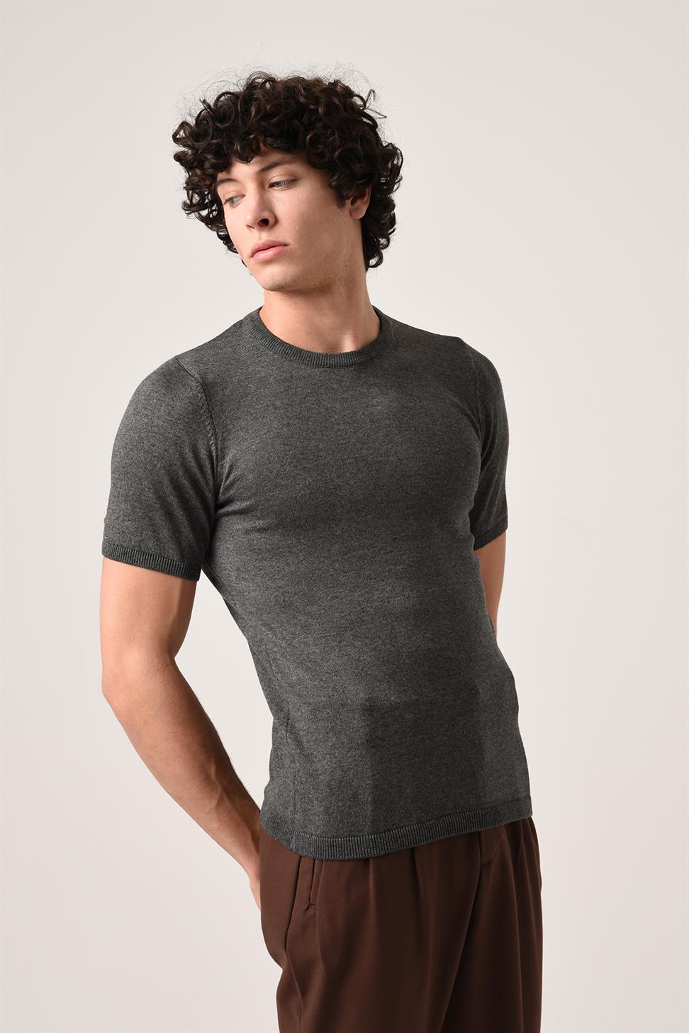 Antioch Antrasit Bisiklet Yaka Triko T-Shirt