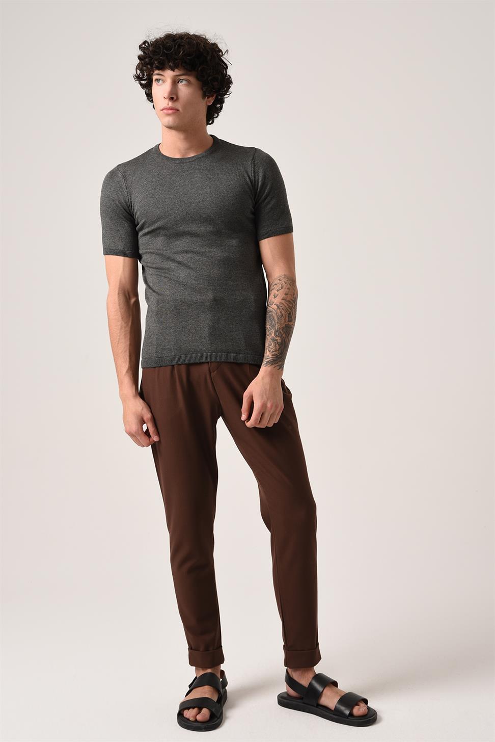 Antioch Antrasit Bisiklet Yaka Triko T-Shirt