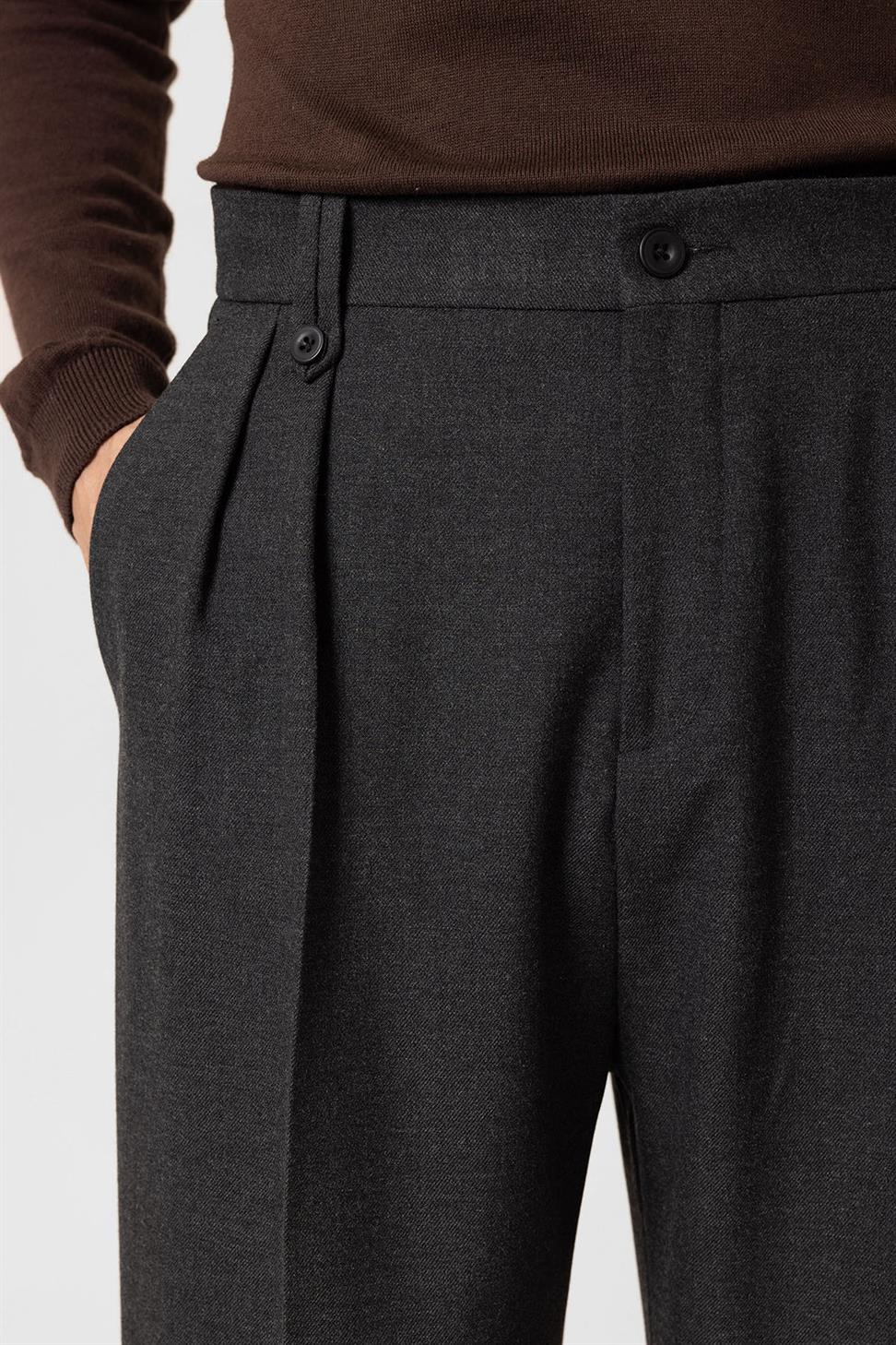 Antioch Antrasit Çift Pileli Yüksek Bel Erkek Pantolon