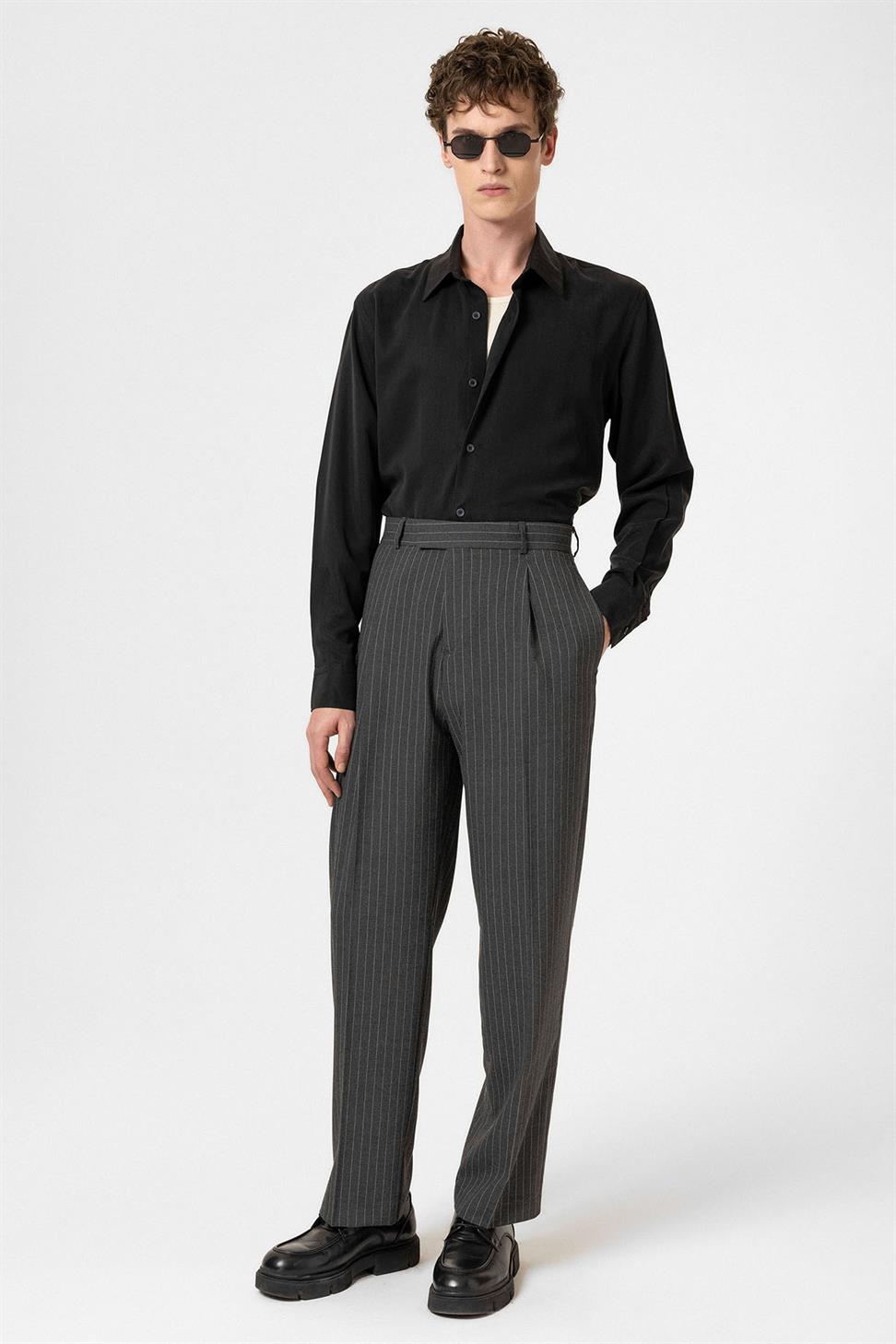 Antioch Antrasit Çizgili Relaxed Fit Erkek Pantolon