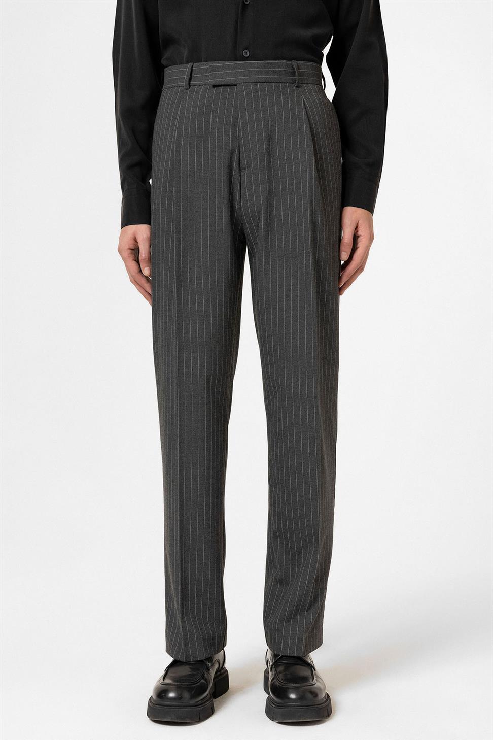 Antioch Antrasit Çizgili Relaxed Fit Erkek Pantolon