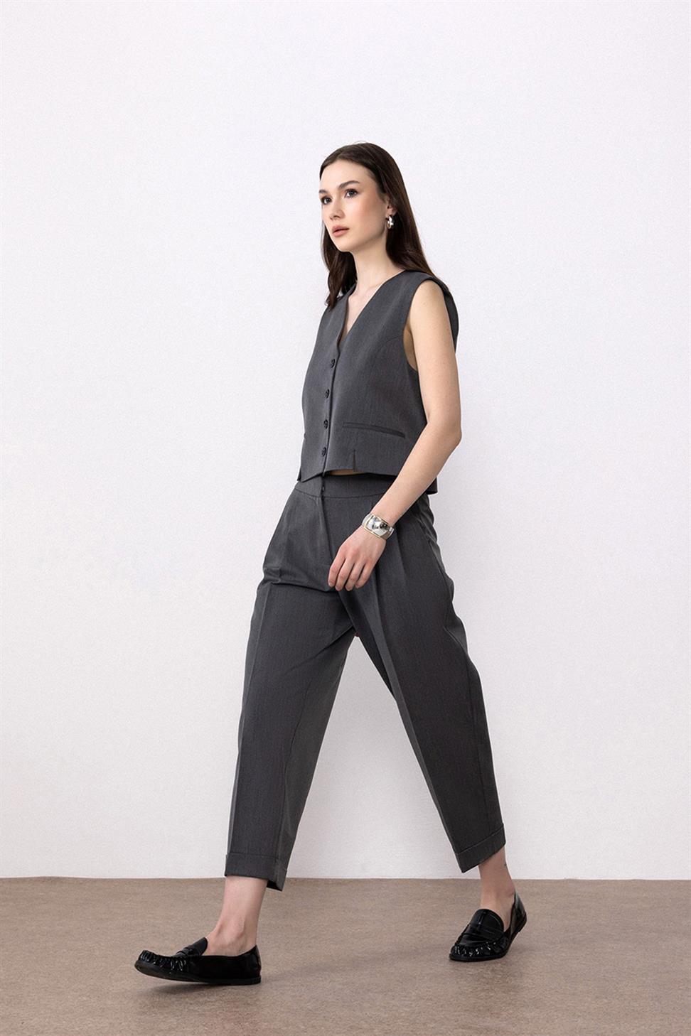 Antioch Antrasit Duble Paça Pensli Kadın Pantolon