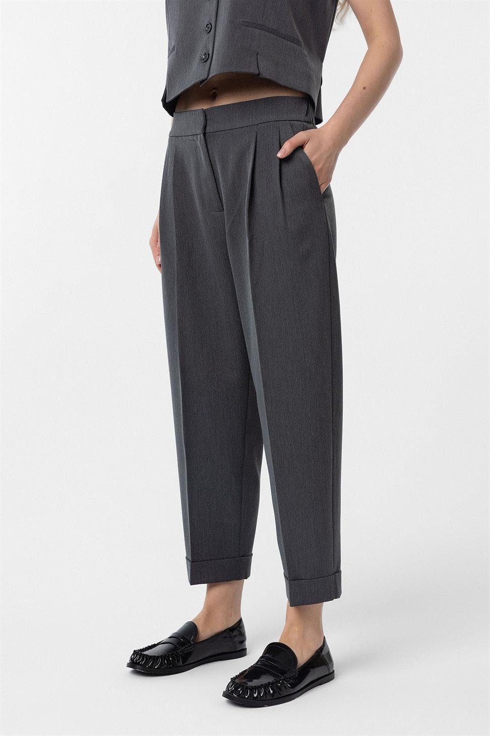 Antioch Antrasit Duble Paça Pensli Kadın Pantolon