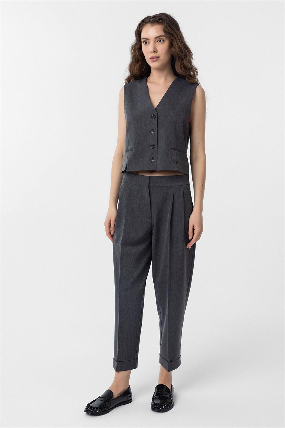 Antioch Antrasit Duble Paça Pensli Kadın Pantolon