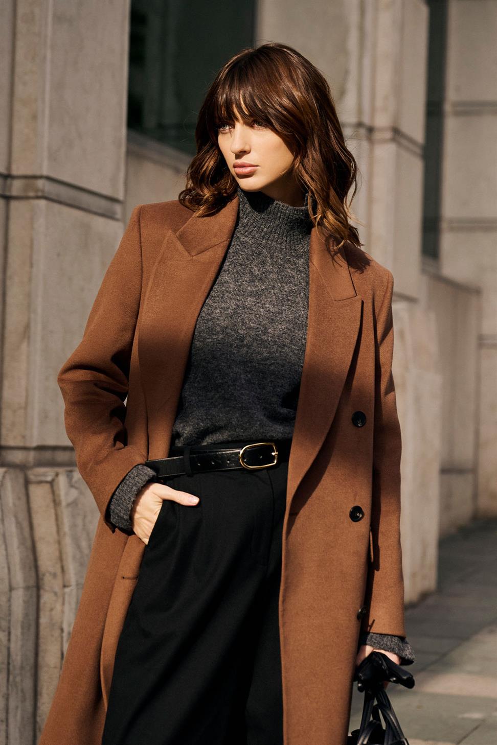 Antioch Antrasit Kadın Dik Yaka Dokulu Triko Kazak