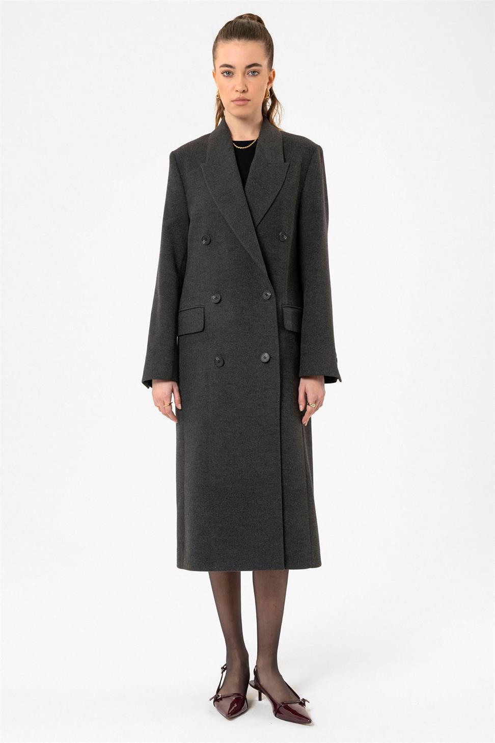 Antioch Antrasit Kadın Kruvaze Uzun Kaban