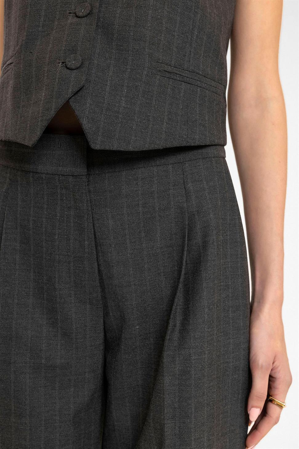 Antioch Antrasit Kadın Yüksek Bel Çizgili Pantolon