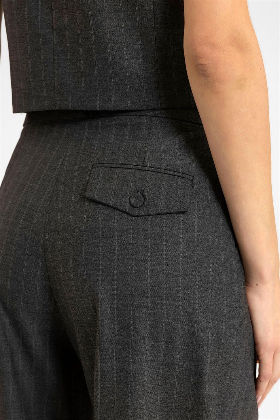 Antioch Antrasit Kadın Yüksek Bel Çizgili Pantolon