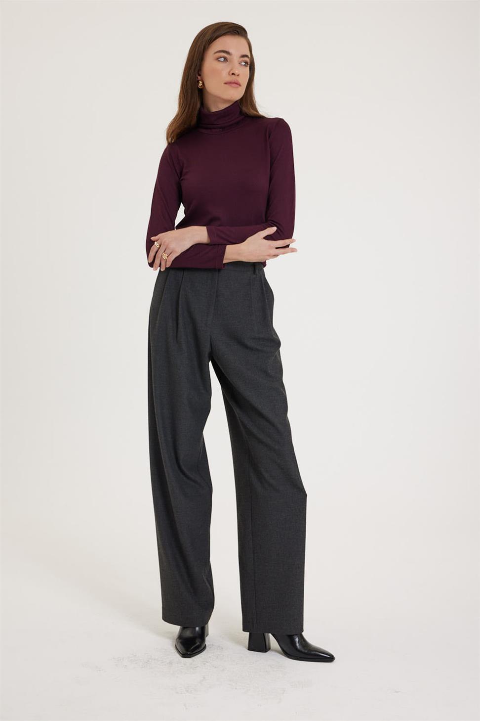 Antioch Antrasit Kadın Yüksek Bel Pens Detaylı Straight Fit Pantolon