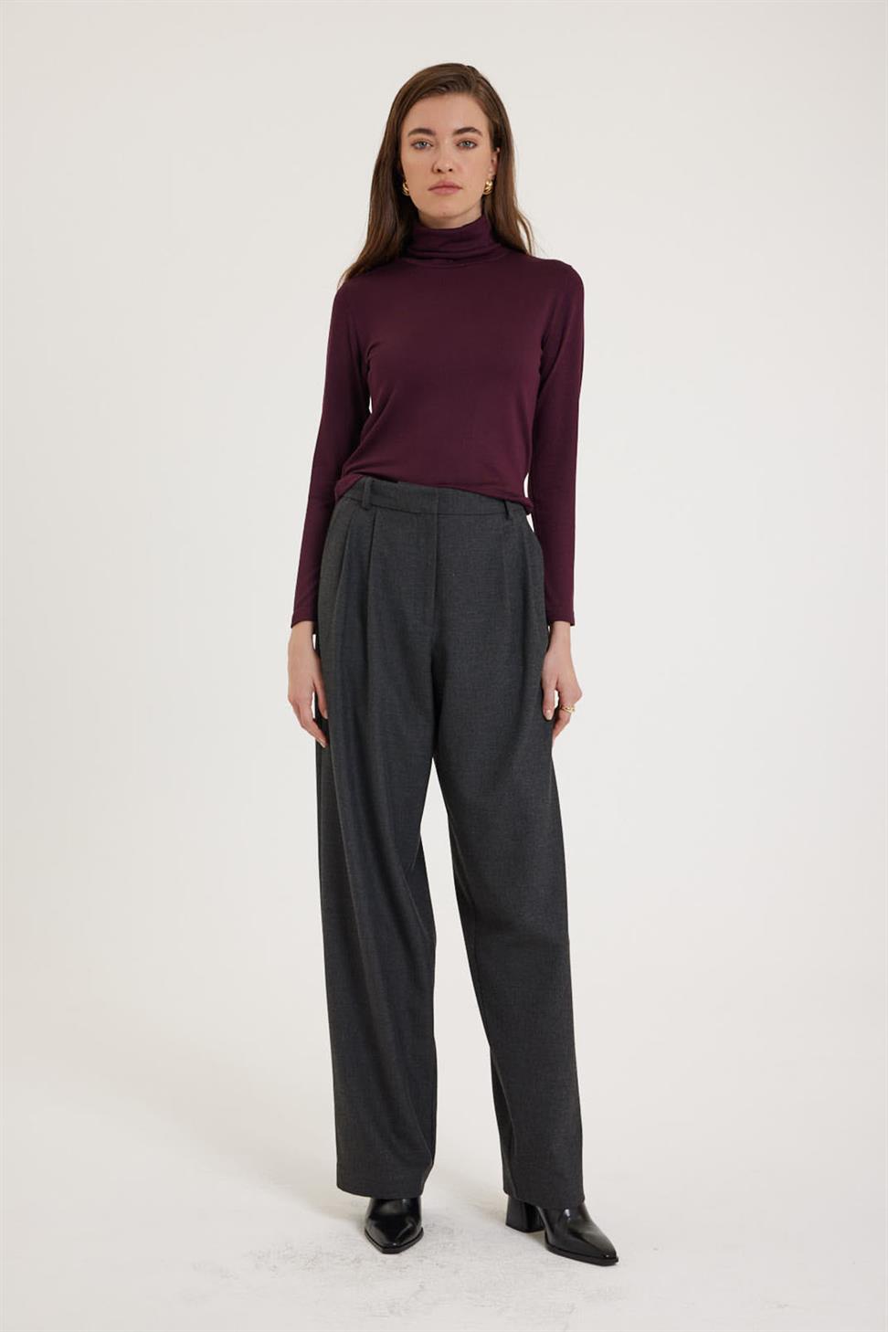 Antioch Antrasit Kadın Yüksek Bel Pens Detaylı Straight Fit Pantolon