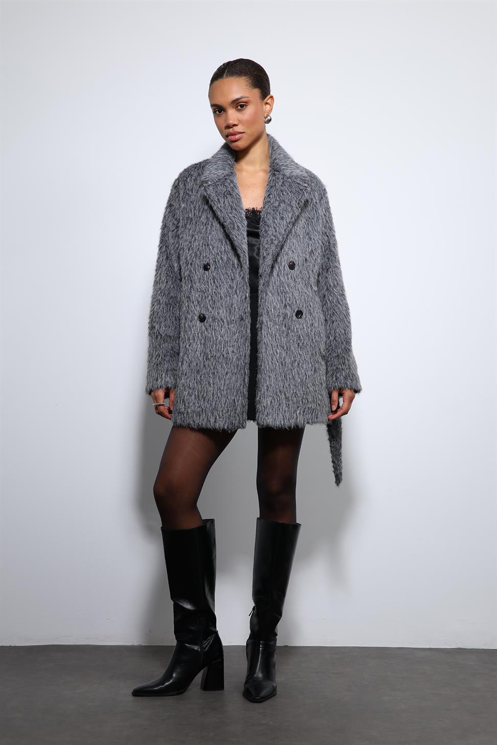 Antioch Antrasit Kısa Suni Kürklü Kaban