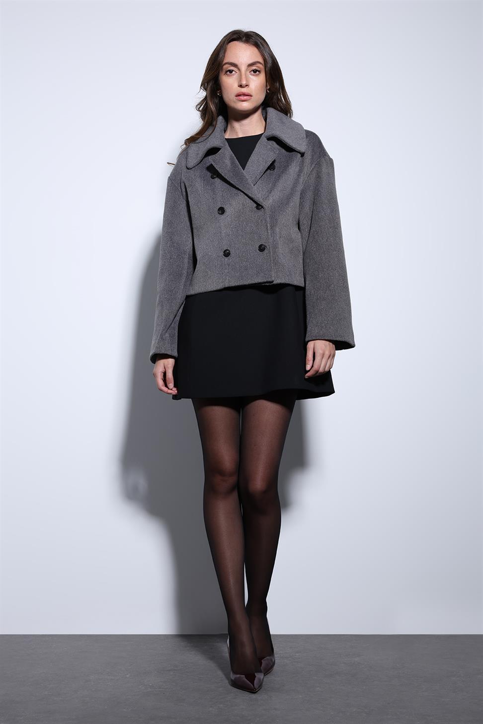 Antioch Antrasit Kruvaze Kadın Kısa Kaban