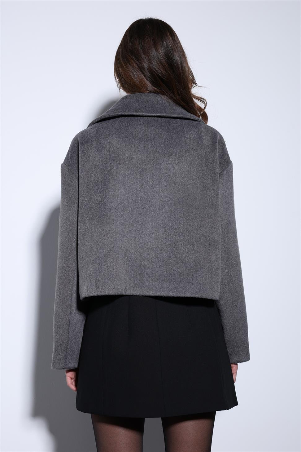 Antioch Antrasit Kruvaze Kadın Kısa Kaban