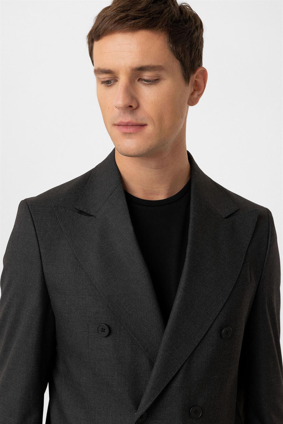 Antioch Antrasit Kruvaze Kapama İtalyan Kesim Erkek Takım