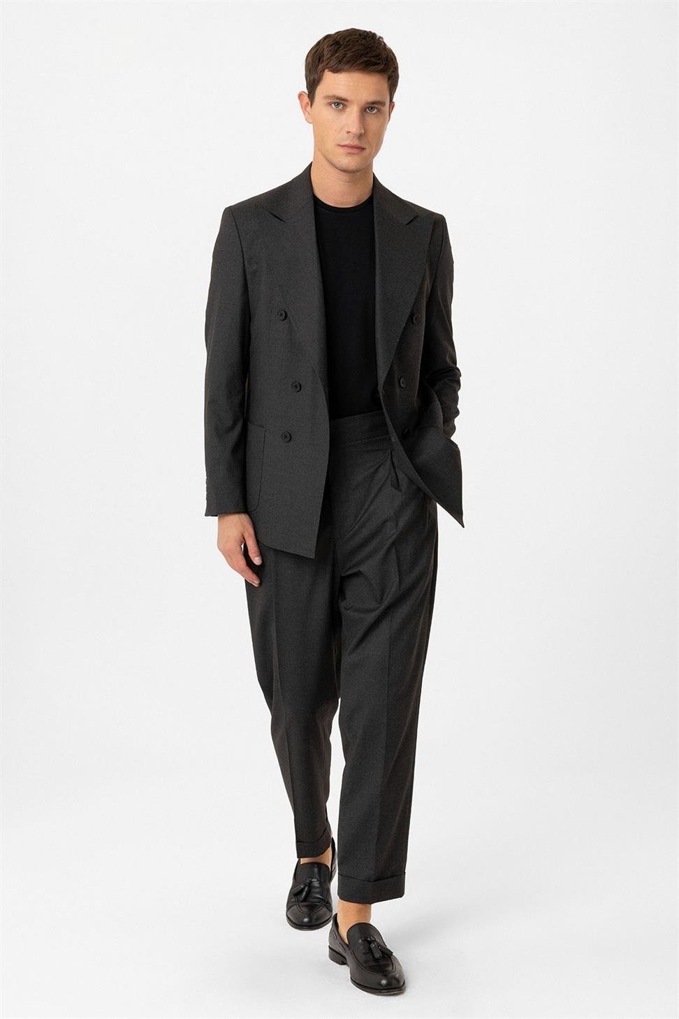 Antioch Antrasit Kruvaze Kapama İtalyan Kesim Erkek Takım