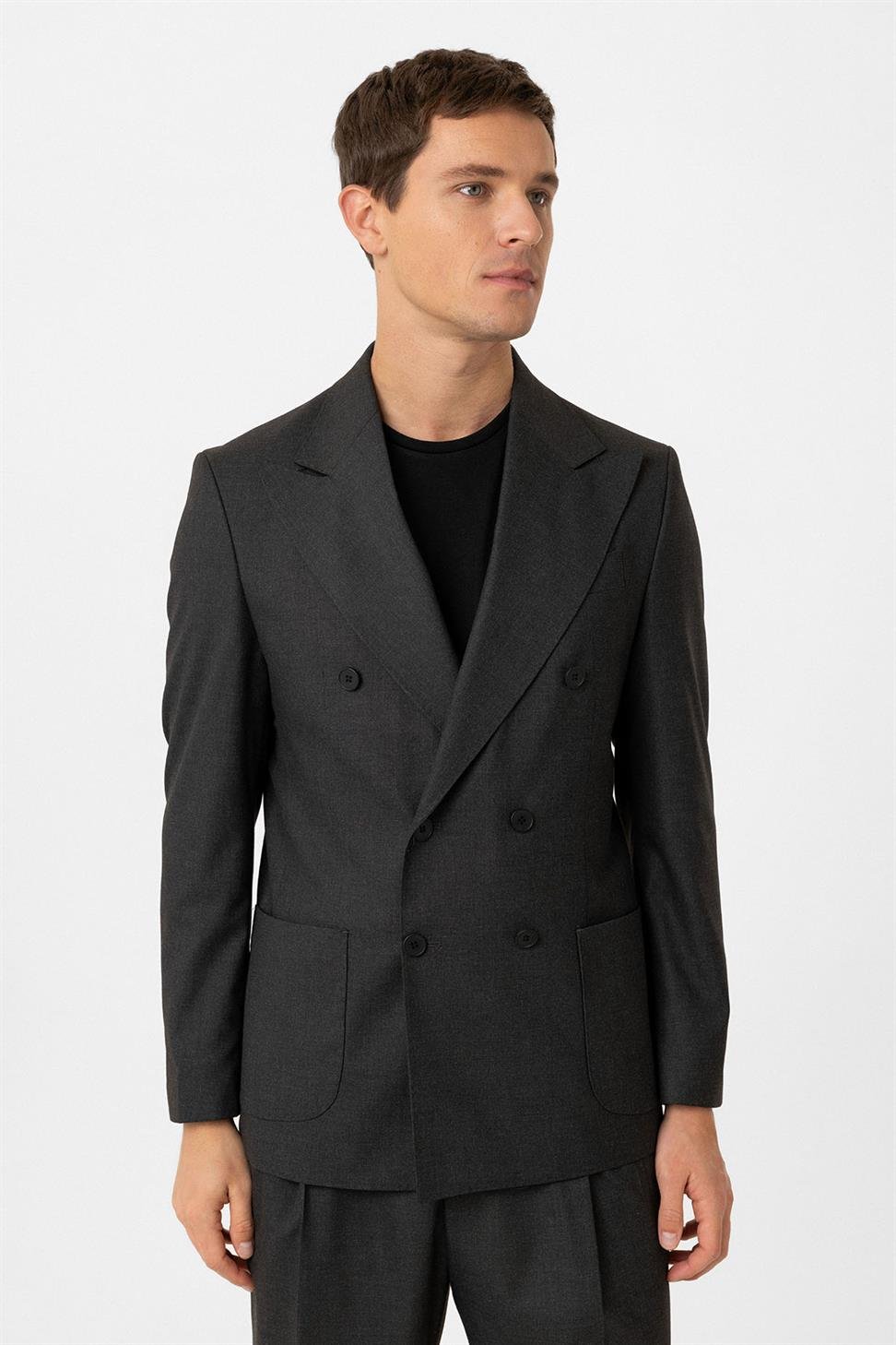 Antioch Antrasit Kruvaze Kapama İtalyan Kesim Erkek Takım