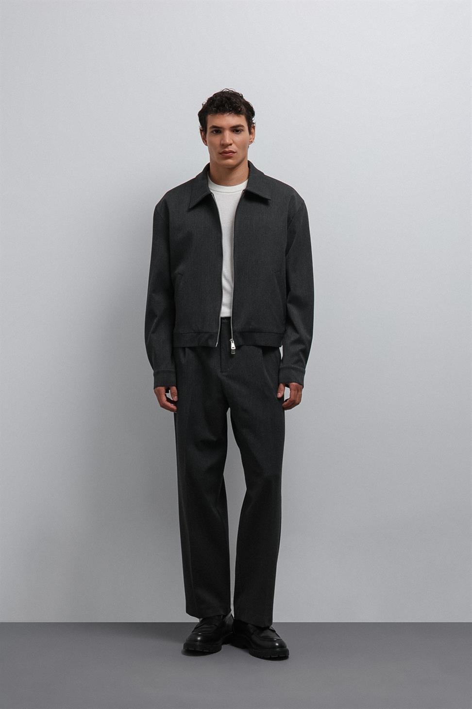 Antioch Antrasit Relax Fit Baggy Pilili Erkek Pantolon