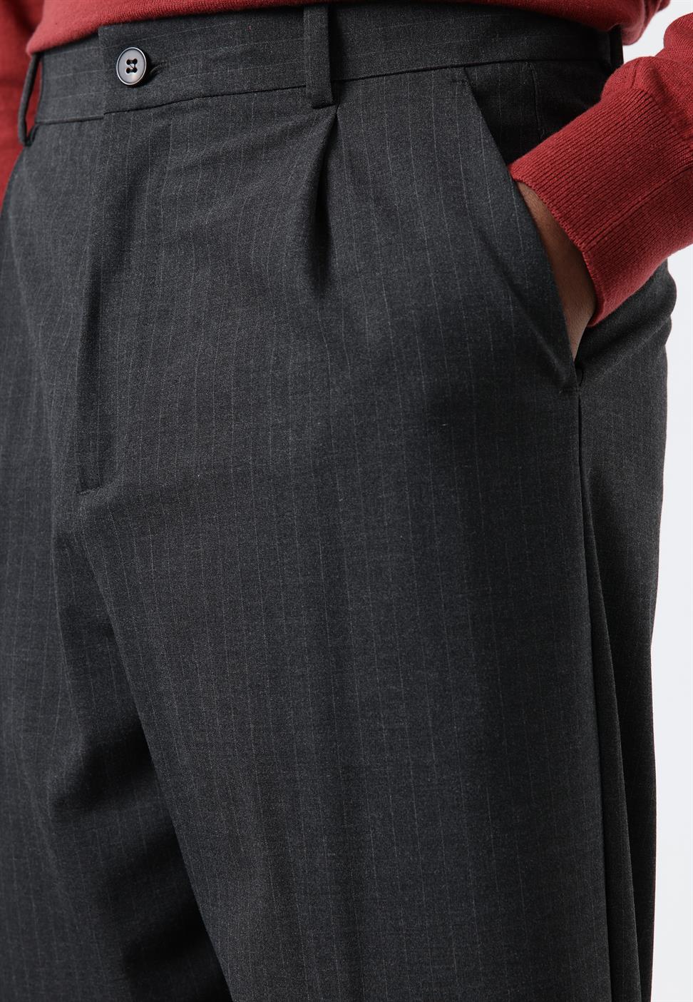 Antioch Antrasit Relax Fit Çizgili Erkek Pantolon