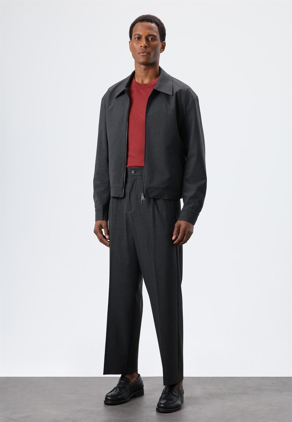 Antioch Antrasit Relax Fit Çizgili Erkek Pantolon