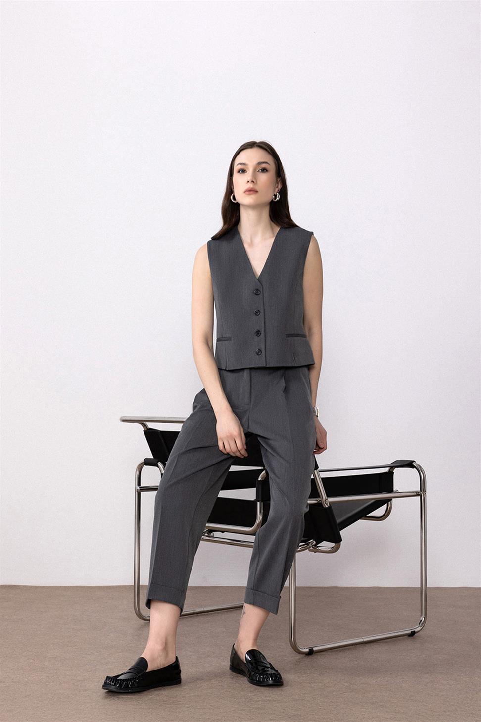 Antioch Antrasit Yırtmaçlı Kadın Yelek