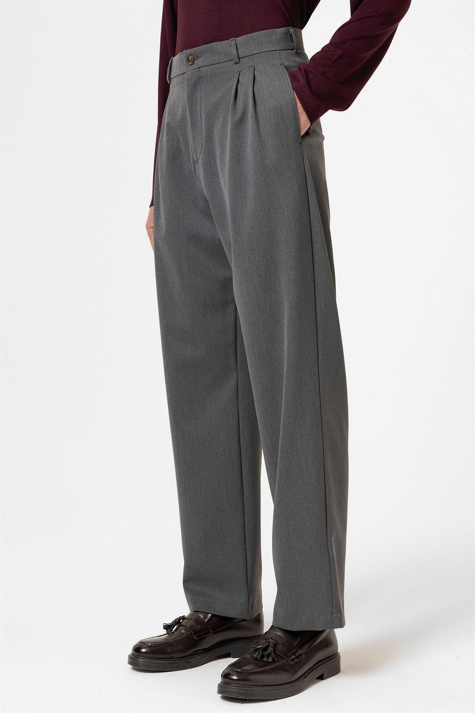 Antioch Antrasit Yüksek Bel Pileli Rahat Kalıp Erkek Pantolon