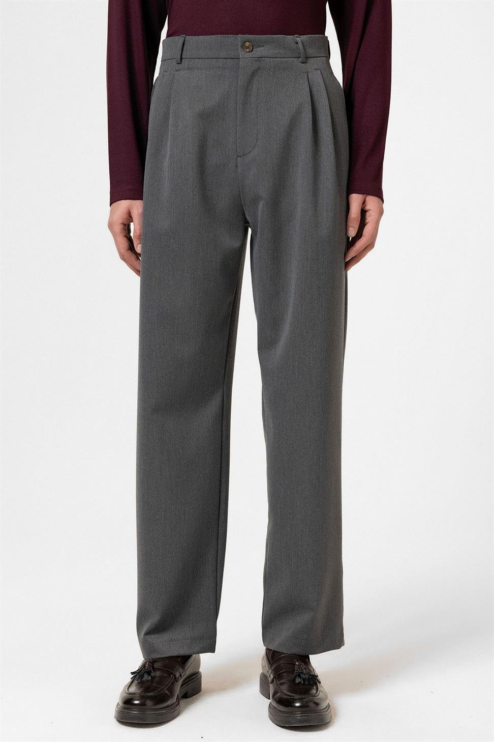 Antioch Antrasit Yüksek Bel Pileli Rahat Kalıp Erkek Pantolon