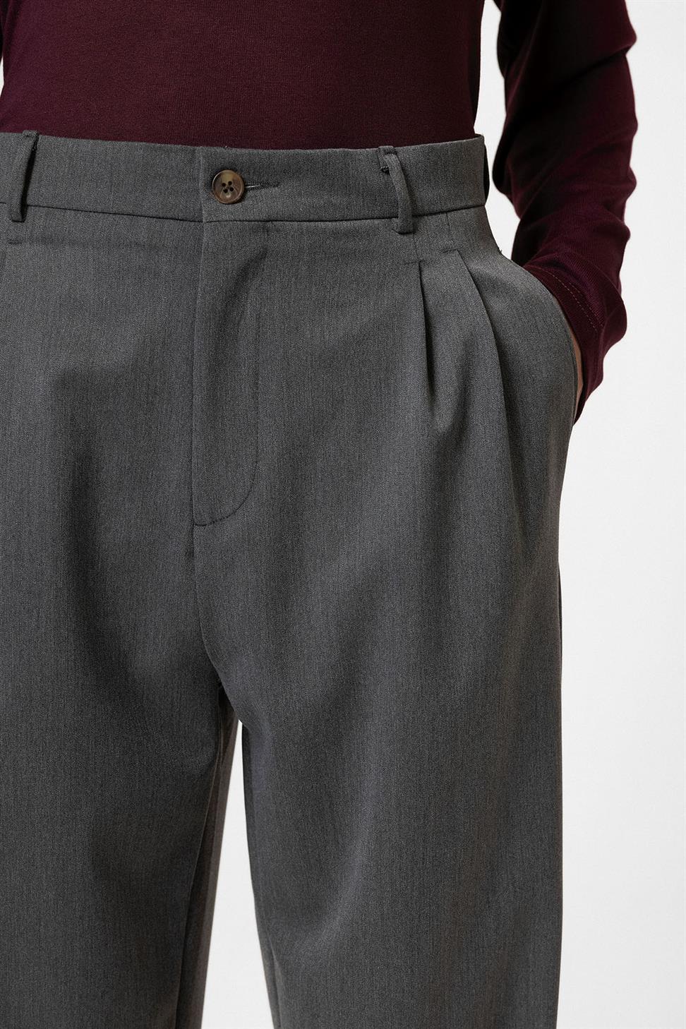 Antioch Antrasit Yüksek Bel Pileli Rahat Kalıp Erkek Pantolon