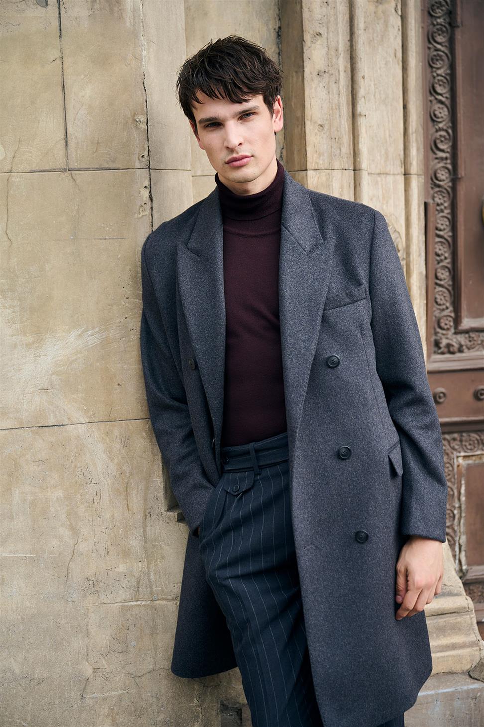 Antioch Antrasit Yün Karışımlı Kruvaze Erkek Kaban