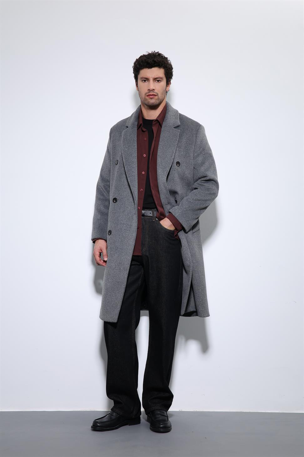 Antioch Antrasit Yün Karışımlı Kruvaze Erkek Kaban